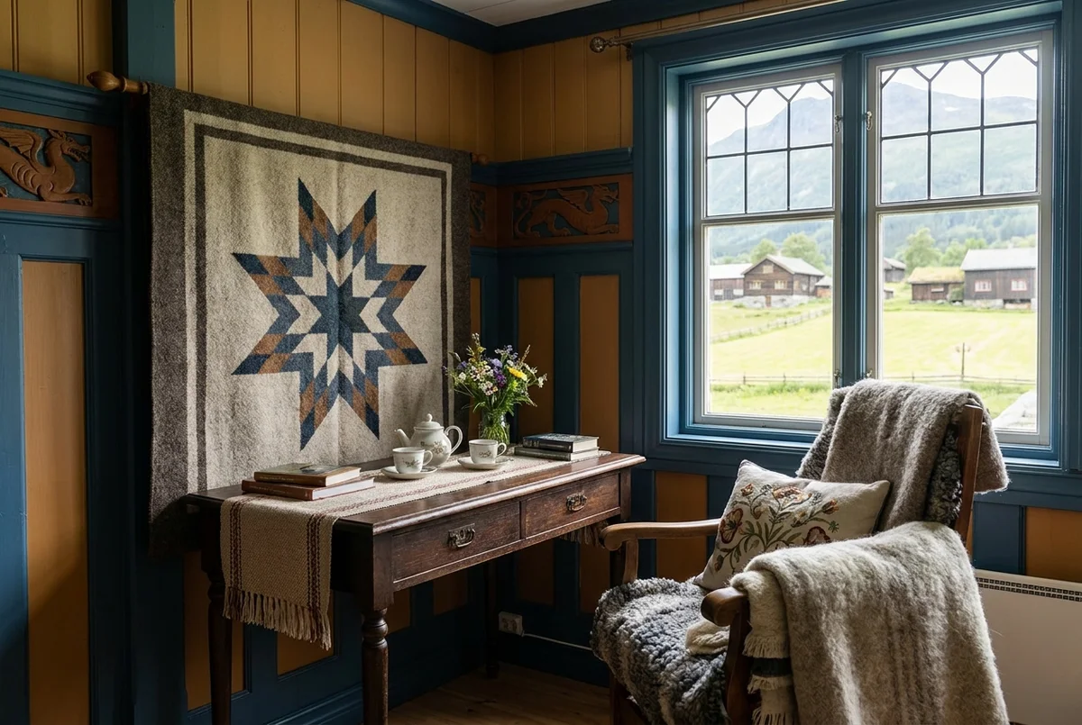 Woven textiles and the writing desk in The Selburose Suite